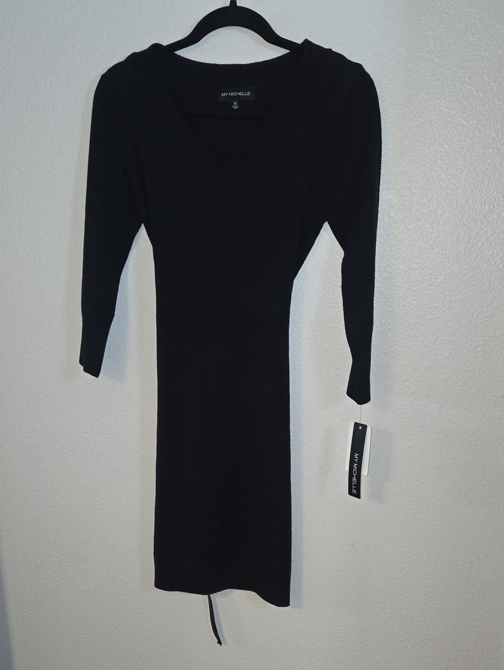 My Michelle Black Long Sleeve Knit Bodycon Dress